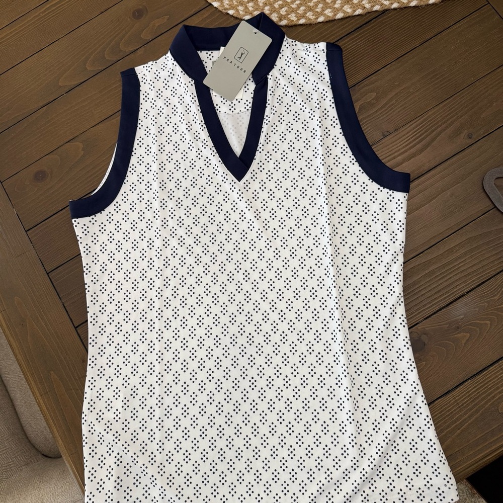 PGA Tour Women's Polka Dot Sleeveless Top - Navy and White